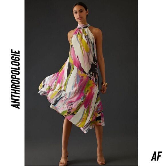 ANTHROPOLOGIE OMG HALTER MIDI DRESS NEW SMALL - Picture 4 of 13